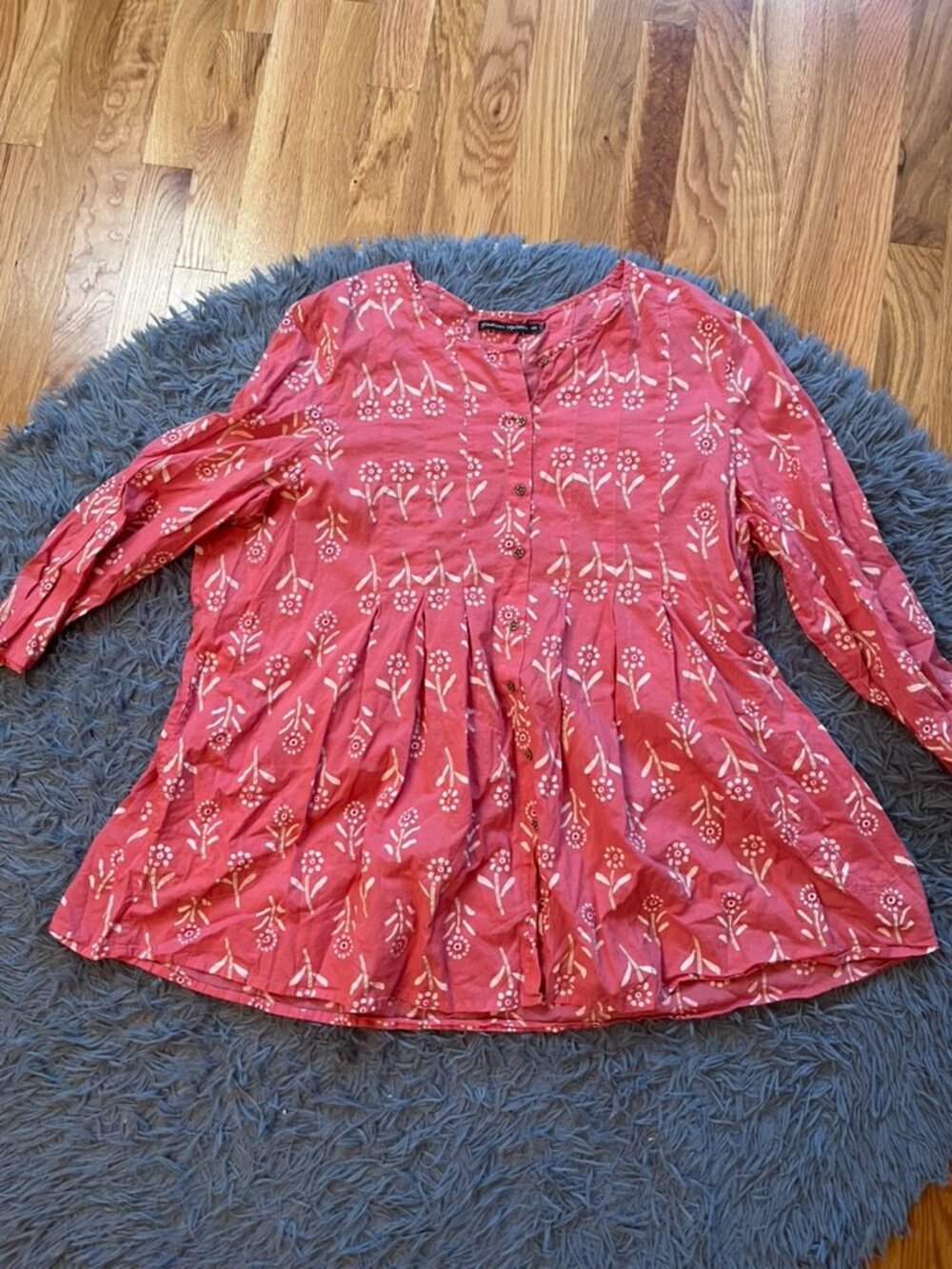 Gudrun Sjoden Pink Floral Button Front Peasant Top Blouse Size XXL